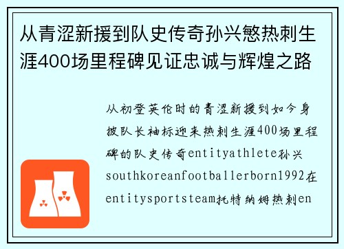 从青涩新援到队史传奇孙兴慜热刺生涯400场里程碑见证忠诚与辉煌之路 ⚽🔥 从青涩新援到队史传奇孙兴慜热刺生涯400场里程碑见证忠诚与辉煌之路 ⚽🔥